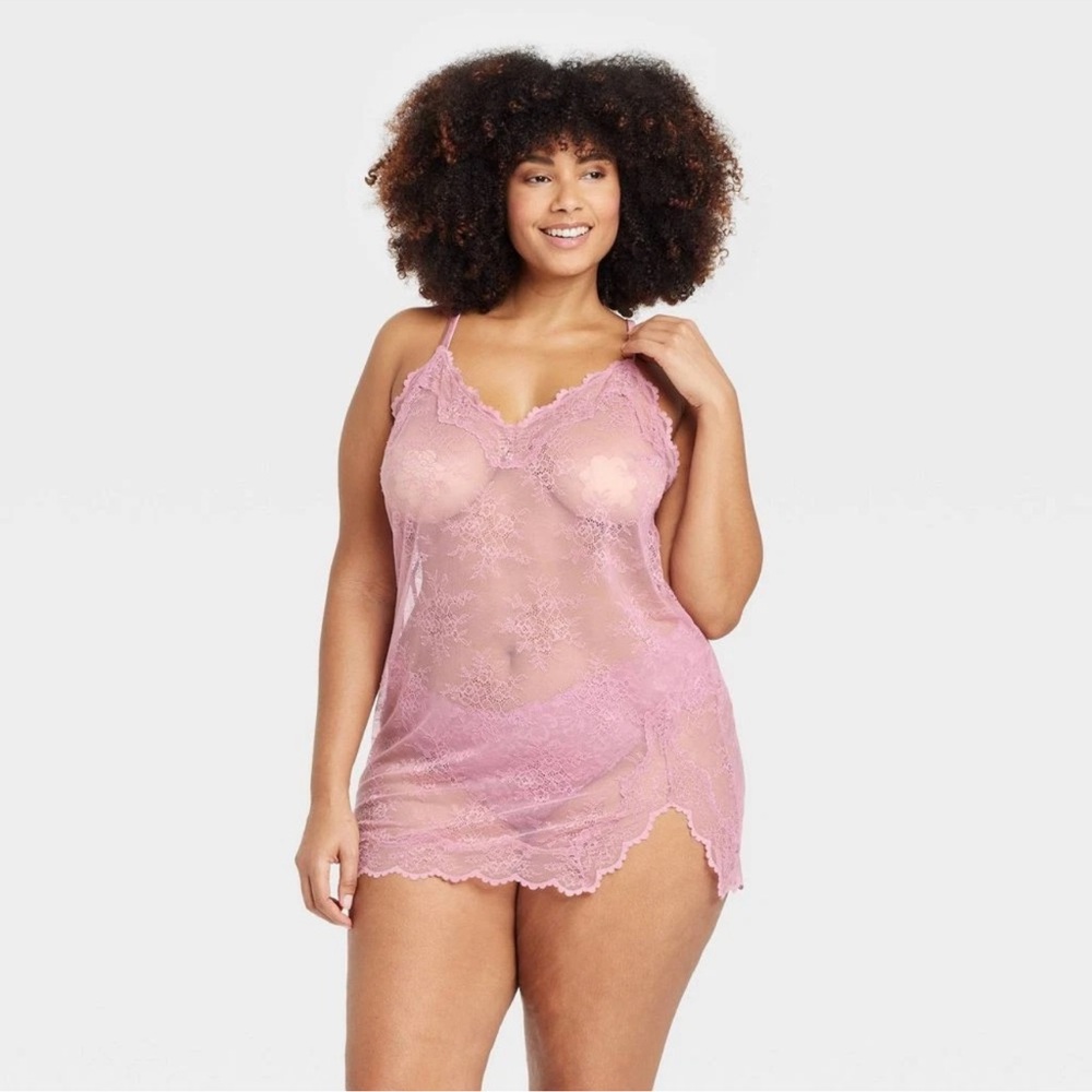 Auden Women's Allover Lace Lingerie Slip Dress - Mauve, 2X